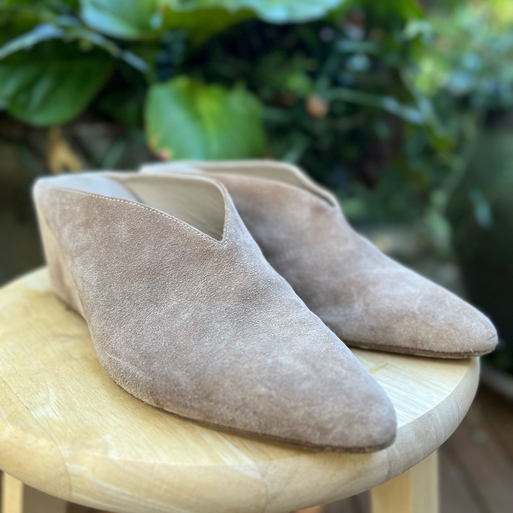Vince women suede mules in mink color